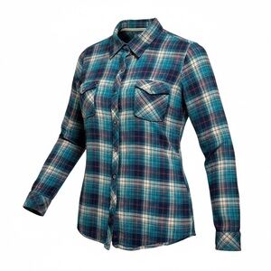 Natural Reflections Teal Red Plaid Flannel Button Down Shirt Size L